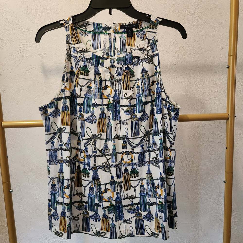 Tommy Hilfiger Women's Multicolor Tassel Print Sleeveless Top Blouse Size XL